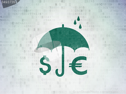 Image of Insurance concept: Money And Umbrella on Digital Paper background