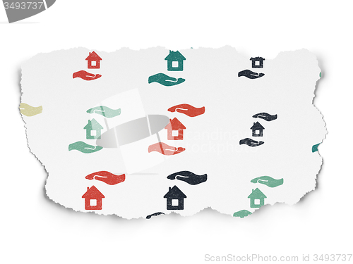 Image of Insurance concept: House And Palm icons on Torn Paper background