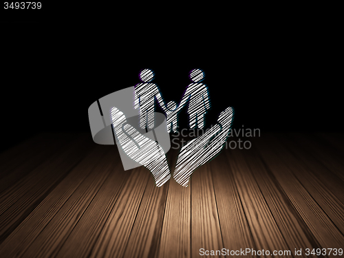 Image of Insurance concept: Family And Palm in grunge dark room