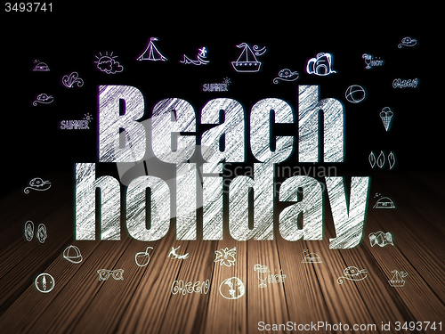 Image of Travel concept: Beach Holiday in grunge dark room