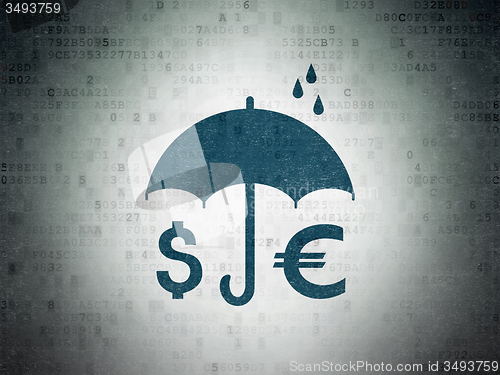 Image of Insurance concept: Money And Umbrella on Digital Paper background