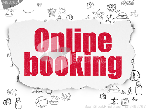 Image of Vacation concept: Online Booking on Torn Paper background