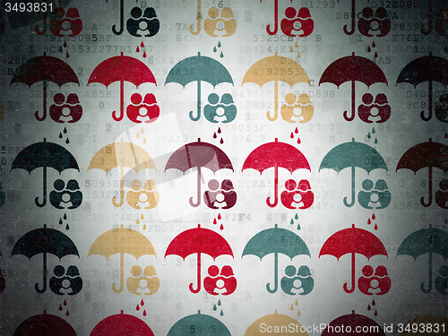 Image of Insurance concept: Family And Umbrella icons on Digital Paper background