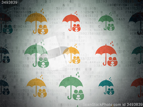 Image of Insurance concept: Family And Umbrella icons on Digital Paper background