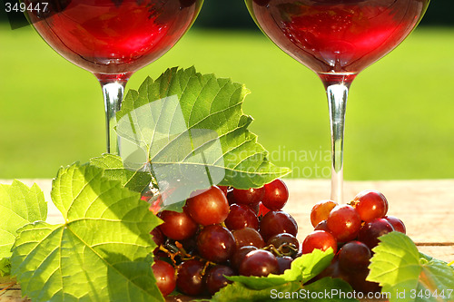 Image of   Glasses of  red wine on a table