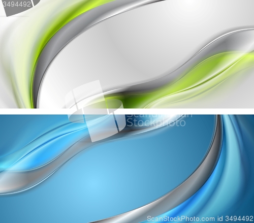 Image of Bright blue and green wavy banners