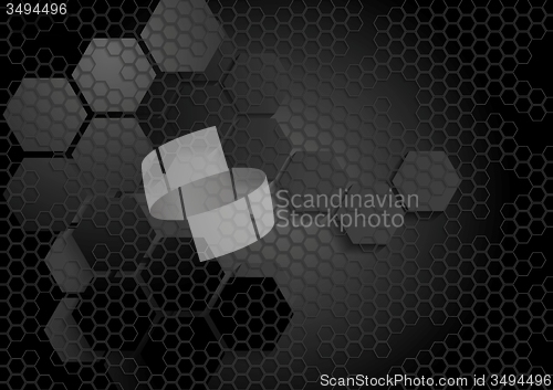 Image of Tech geometric black background with hexagon texture