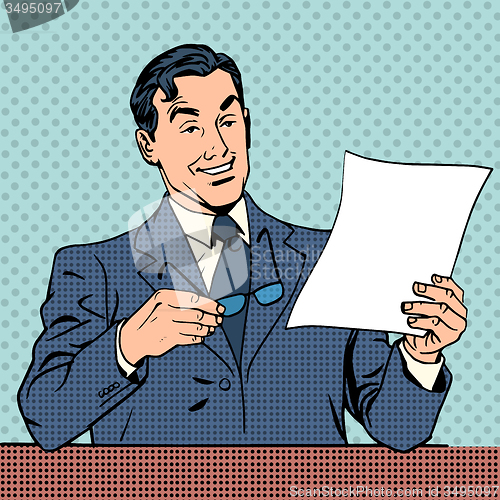 Image of man reads document report businessman scientist