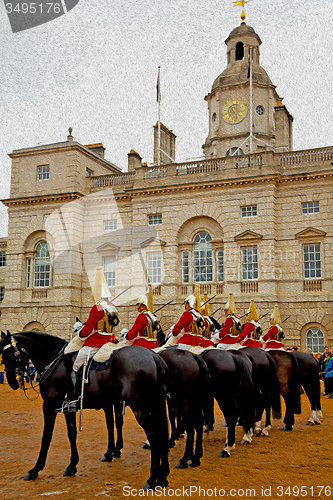 Image of in london england horse and cavalry for    the queen