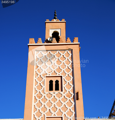 Image of in maroc africa minaret and the blue    sky