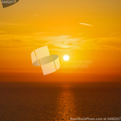 Image of in santorini    greece sunset and the sky mediterranean red sea