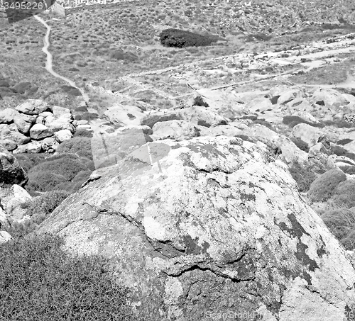 Image of sea in delos greece the historycal acropolis and old ruin site