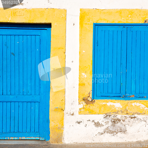 Image of old door in morocco africa ancien and wall ornate blue yellow