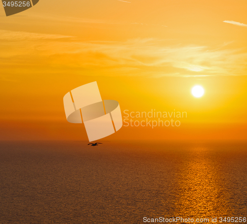 Image of in santorini    greece sunset and the sky mediterranean red sea