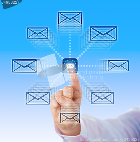 Image of Index Finger Sending Email Icons Into Cyber Space