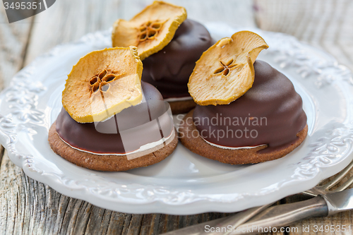 Image of Cakes with apple souffle and chocolate.