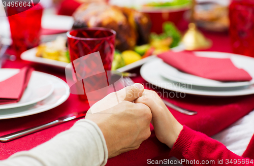 Image of close up of family christmas dinner at home