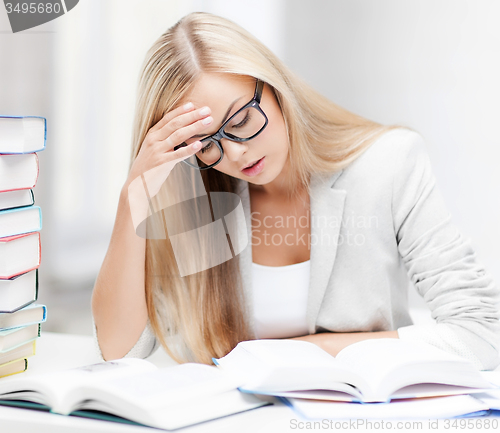 Image of student with books and notes