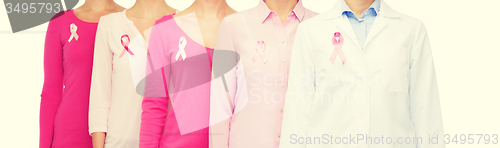 Image of close up of women with cancer awareness ribbons