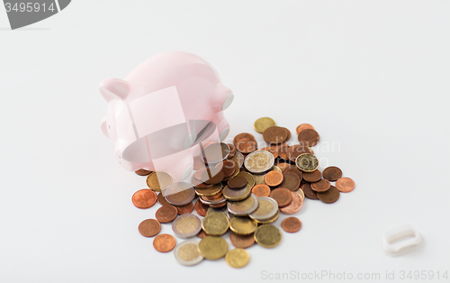 Image of close up of euro coins and open piggy bank