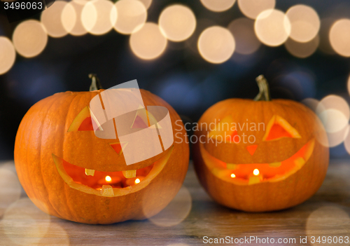 Image of close up of pumpkins on table