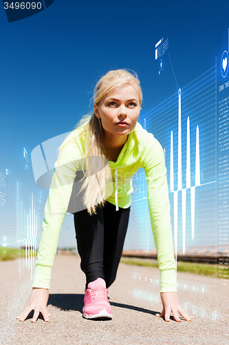 Image of concentrated woman doing running outdoors