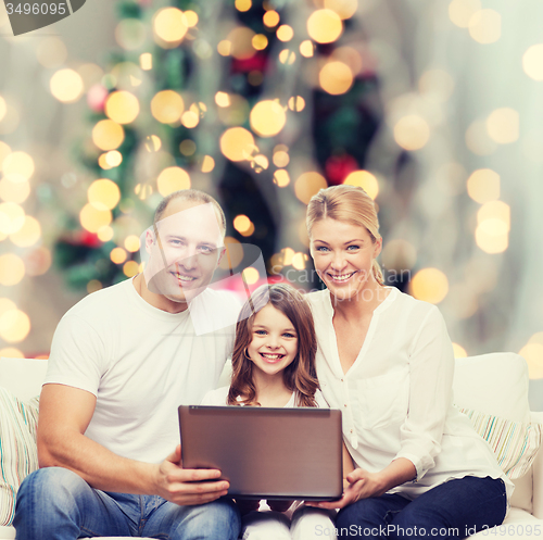 Image of smiling family with laptop