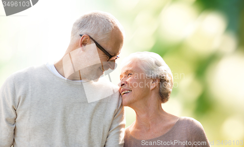 Image of happy senior couple over green natural background