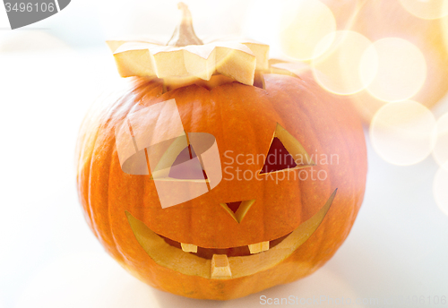 Image of close up of pumpkins on table