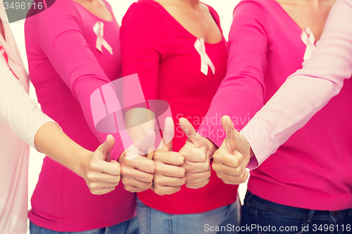 Image of close up of women with cancer awareness ribbons