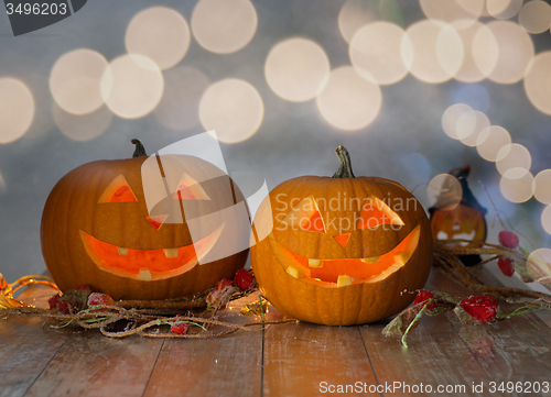 Image of close up of pumpkins on table