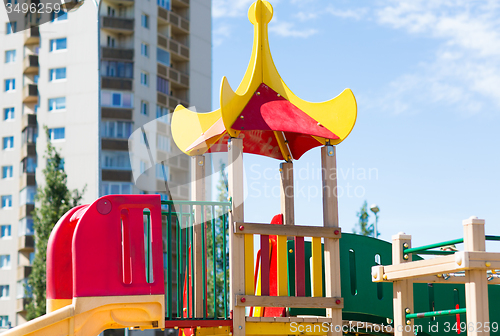 Image of close up of climbing frame at children playground