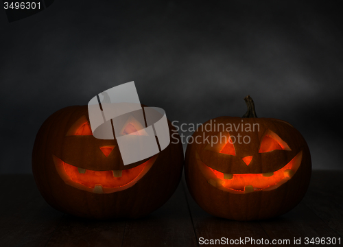 Image of close up of pumpkins on table