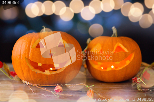 Image of close up of pumpkins on table