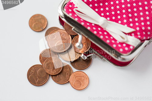 Image of close up of euro coins and wallet from top