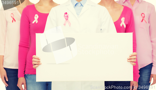 Image of close up of women with cancer awareness ribbons