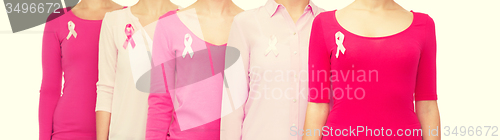 Image of close up of women with cancer awareness ribbons