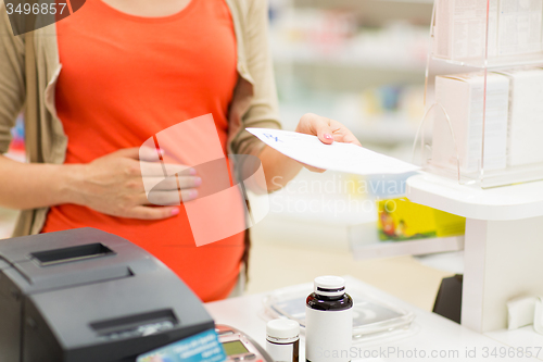 Image of pregnant woman buying medication at pharmacy