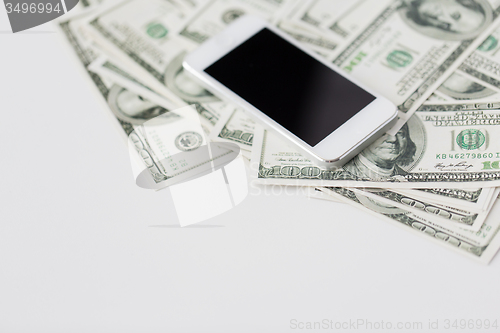 Image of close up of smartphone and dollar money