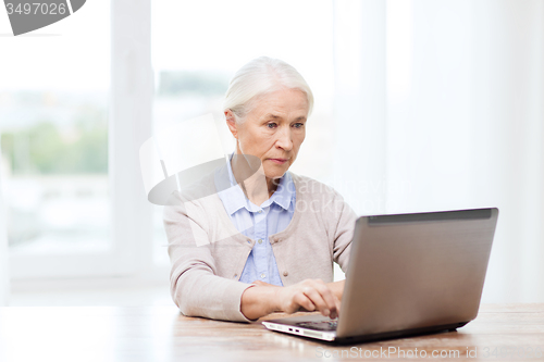 Image of senior woman with laptop at home