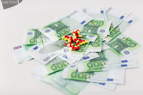 Image of medical pills or drugs and euro cash money