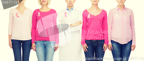 Image of close up of women with cancer awareness ribbons