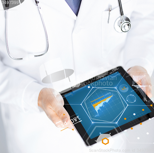 Image of close up of doctor with stethoscope and tablet pc