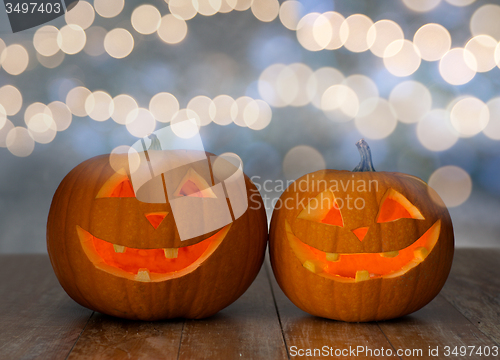 Image of close up of pumpkins on table