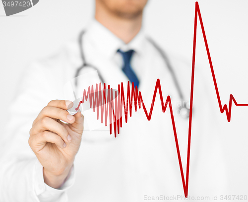 Image of doctor drawing electrocardiogram on virtual screen