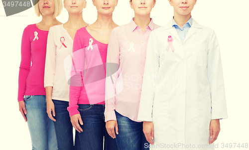 Image of close up of women with cancer awareness ribbons