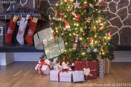 Image of Christmas stockings and tree