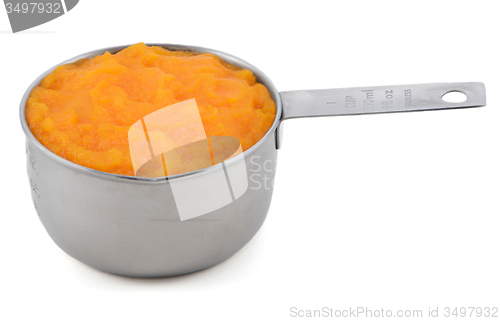 Image of Pureed pumpkin in a measuring cup