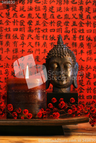 Image of Asian candle with red orential background