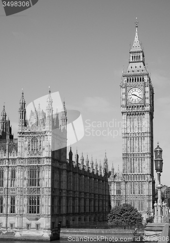 Image of Black and white Houses of Parliament in London